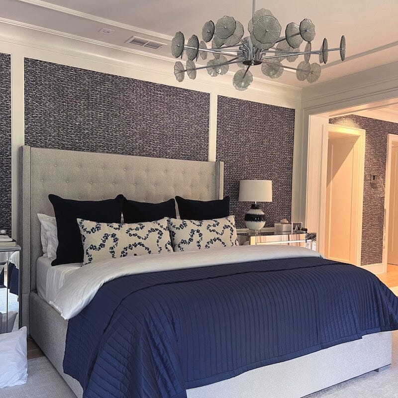nacy and white bed with matouk talita satin stich bedding designed by l kate interiors with materials from fig linens and home