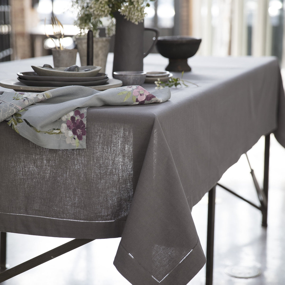 Lima Charcoal Tablecloth Lifestyle | Mode Living at Fig Linens and Home