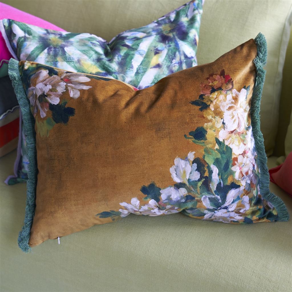 Fleurs d artistes Velours - Terracotta - Cushion - 18" X 24" - reverse of cushion