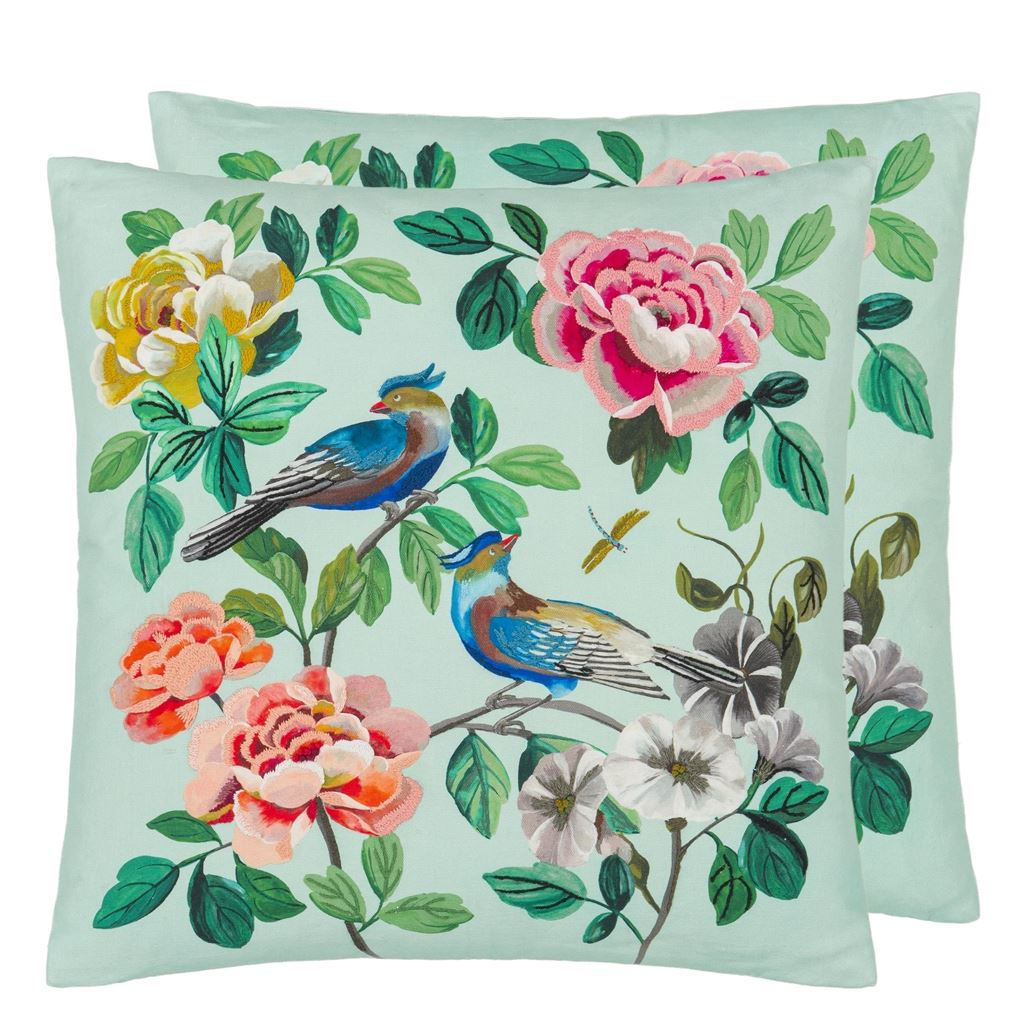 Designers Guild Miraflores Duck Egg Cotton Decorative Pillow at Fig Linens and Home - 69