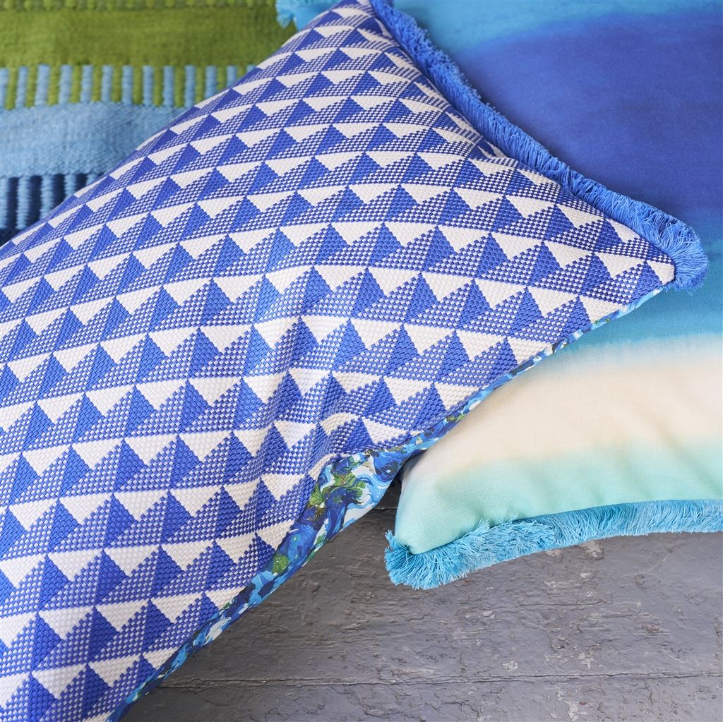 Designers Guild Tarakan Cobalt Outdoor Decorative Pillow at Fig Linens and Home - 63