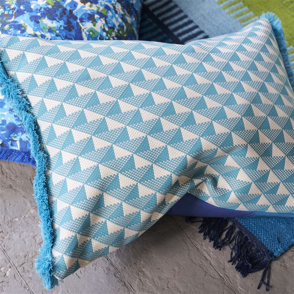 Designers Guild Tarakan Azure Outdoor Decorative Pillow at Fig Linens and Home - 37