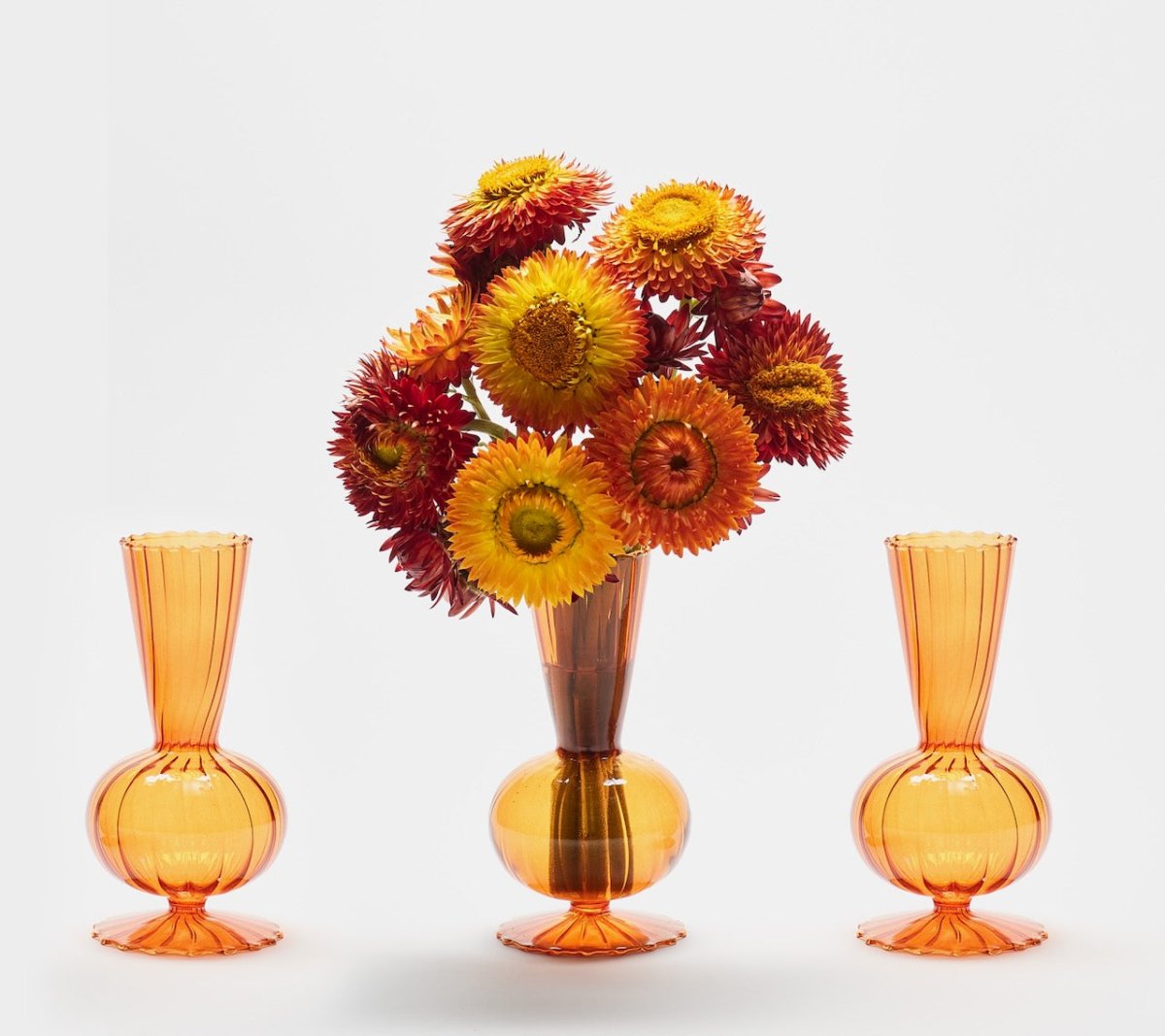 Kim Seybert BUD VASE: TESS S3 - Amber Glass Bud Vases Set at Fig Linens and Home 2