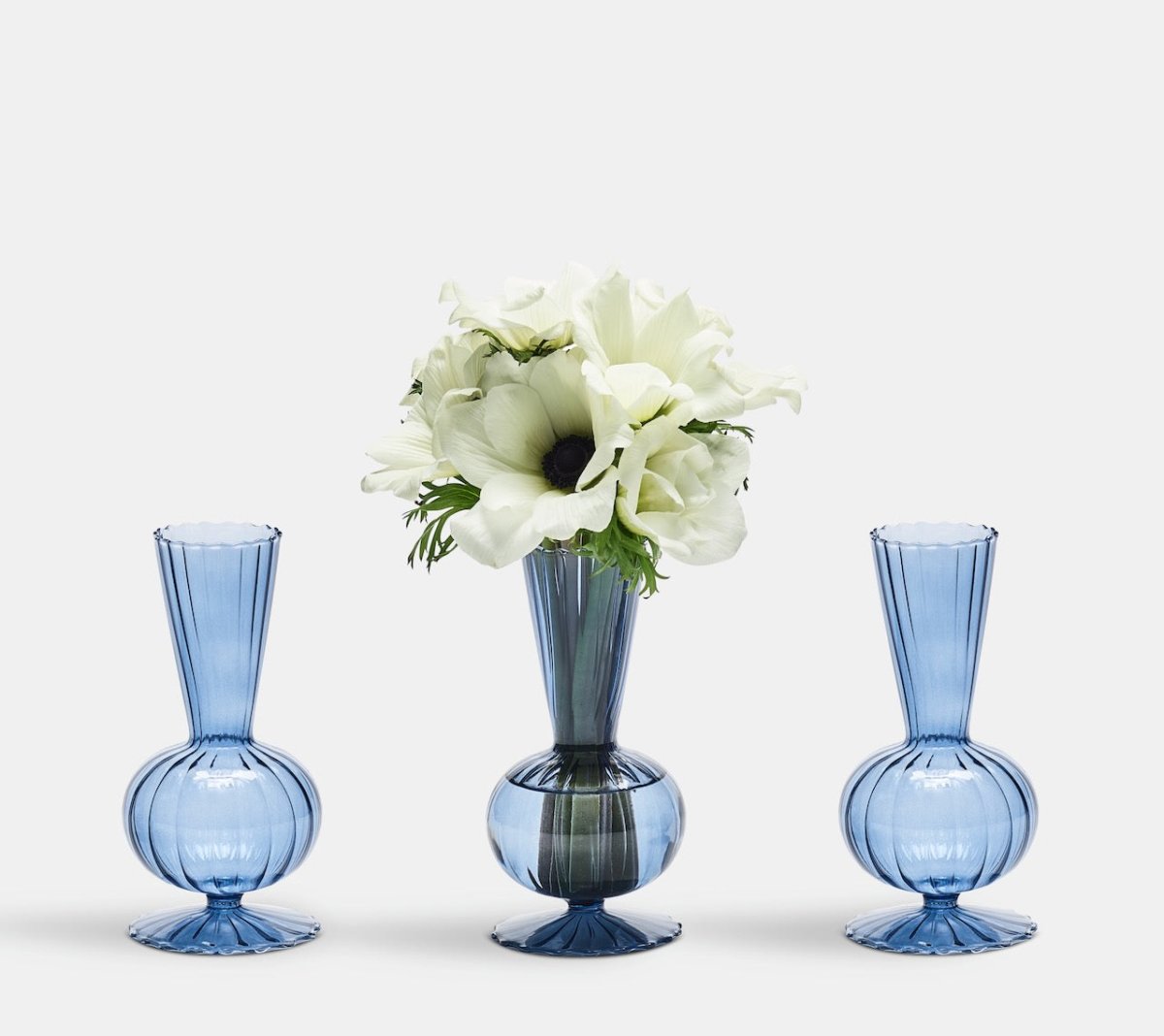Kim Seybert BUD VASE: TESS S3 - Cadet Blue Glass Bud Vases Set at Fig Linens and Home 2