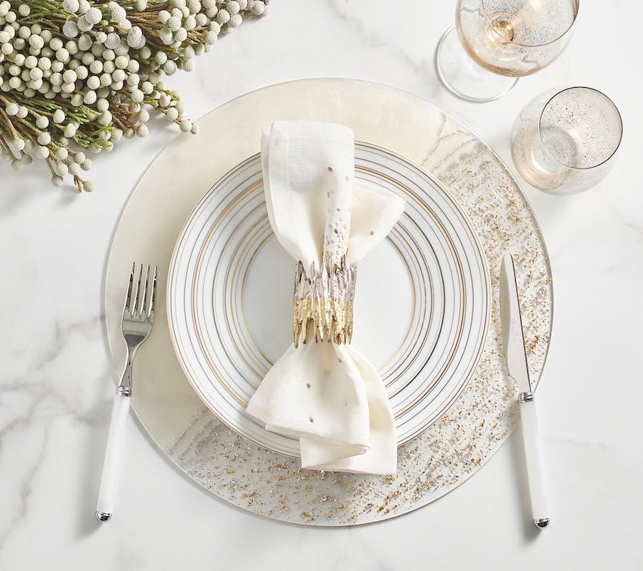 Kim Seybert Starburst Napkin in White Gold & Silver Set of 4 by Kim Seybert - WHITE/GOLD/SILVER 21"L x 21"W x 0.1"H Napkin - Set of 4 at FIG LINENS AND HOME - 8