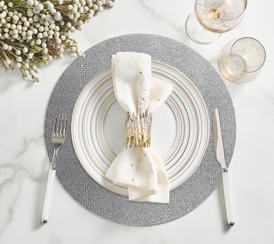 Kim Seybert Starburst Napkin in White Gold & Silver Set of 4 by Kim Seybert - WHITE/GOLD/SILVER 21"L x 21"W x 0.1"H Napkin - Set of 4 at FIG LINENS AND HOME - 7