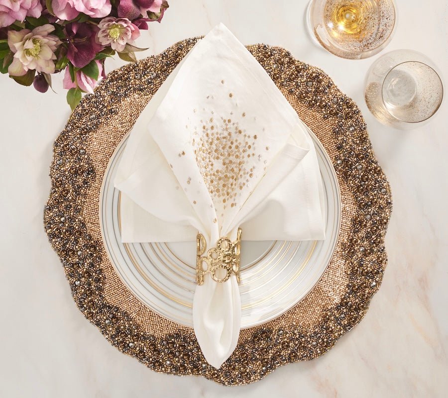 Kim Seybert Starburst Napkin in White Gold & Silver Set of 4 by Kim Seybert - WHITE/GOLD/SILVER 21"L x 21"W x 0.1"H Napkin - Set of 4 at FIG LINENS AND HOME - 2