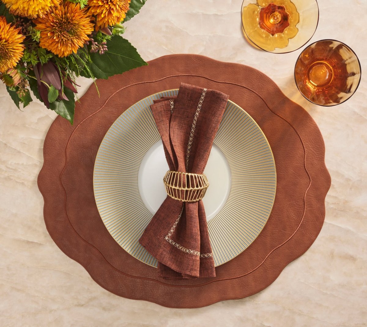 Kim Seybert Tailored Placemat in Brown Set of 4 by Kim Seybert - BROWN 17.25"L x 15"W x 0.1"H Placemat - Set of 4 at FIG LINENS AND HOME - 3