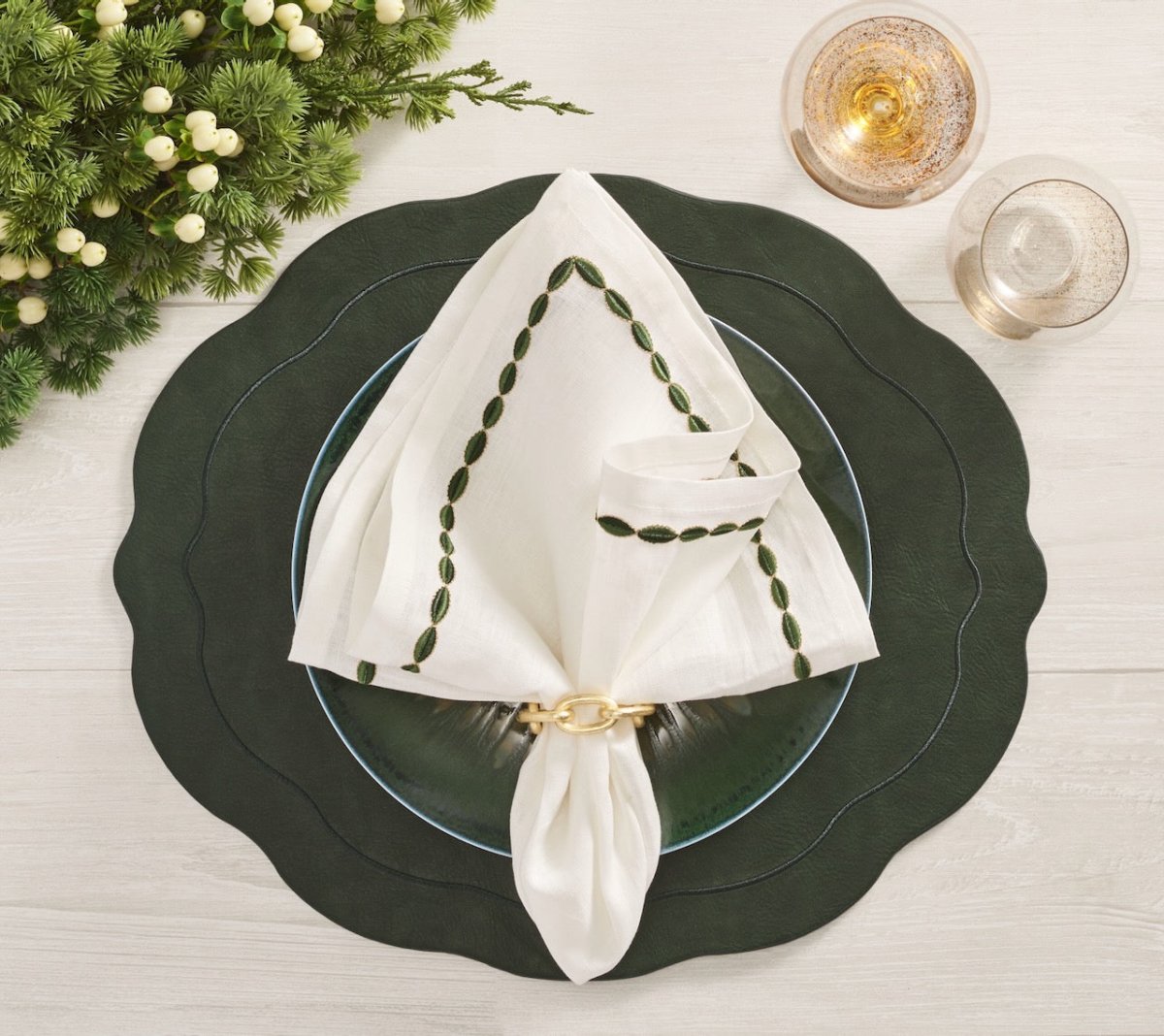 Kim Seybert Tailored Placemat in Hunter Green Set of 4 by Kim Seybert - HUNTER GREEN 17.25"L x 15"W x 0.1"H Placemat - Set of 4 at FIG LINENS AND HOME - 1