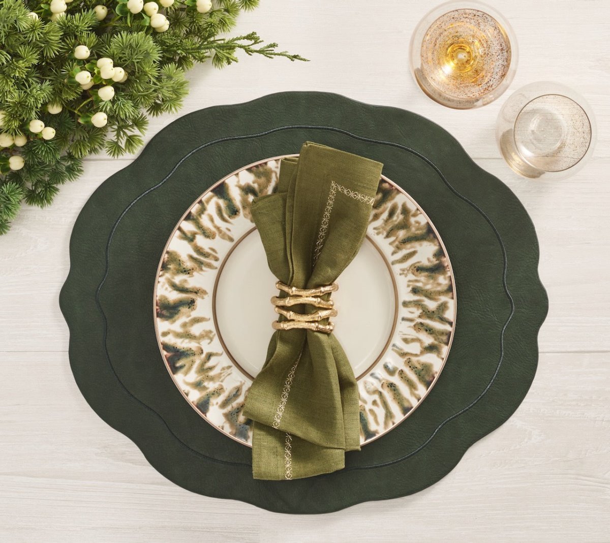 Kim Seybert Tailored Placemat in Hunter Green Set of 4 by Kim Seybert - HUNTER GREEN 17.25"L x 15"W x 0.1"H Placemat - Set of 4 at FIG LINENS AND HOME - 3