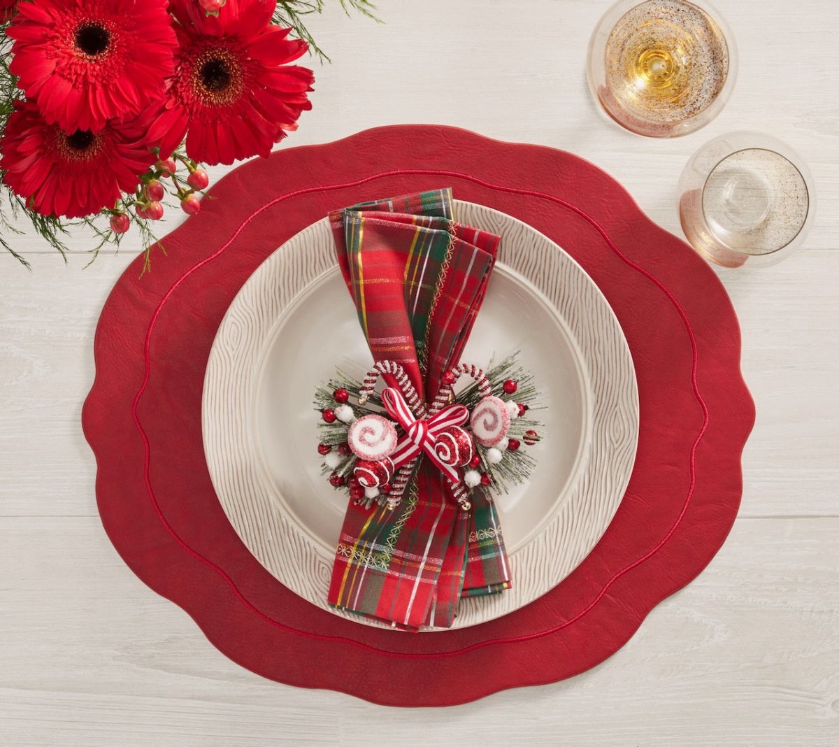 Kim Seybert Tailored Placemat in Ruby Set of 4 by Kim Seybert - RUBY 17.25"L x 15"W x 0.1"H Placemat - Set of 4 at FIG LINENS AND HOME - 4