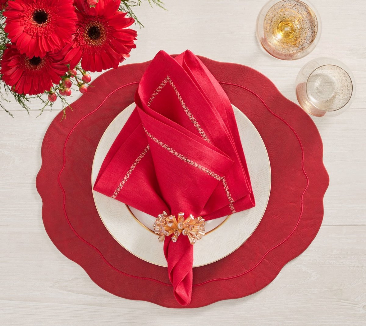 Kim Seybert Tailored Placemat in Ruby Set of 4 by Kim Seybert - RUBY 17.25"L x 15"W x 0.1"H Placemat - Set of 4 at FIG LINENS AND HOME - 1