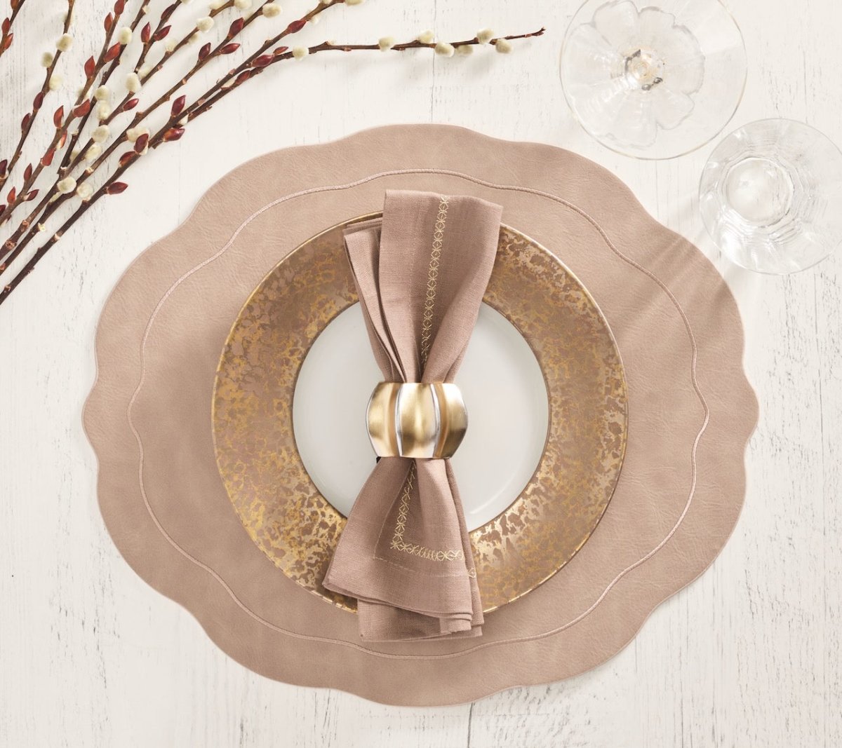 Kim Seybert Tailored Placemat in Taupe Set of 4 by Kim Seybert - TAUPE 17.25"L x 15"W x 0.1"H Placemat - Set of 4 at FIG LINENS AND HOME - 3
