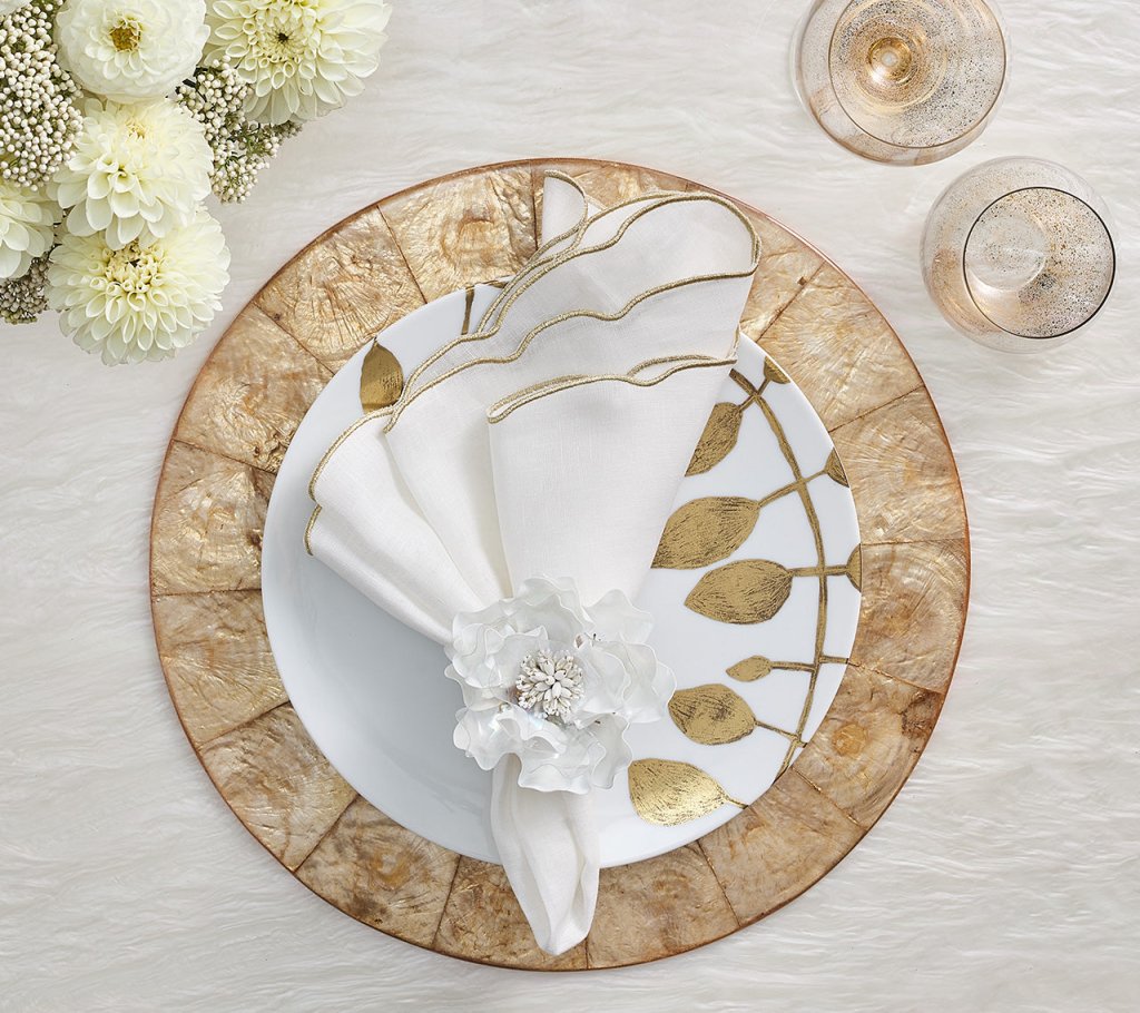Round Capiz Champagne Placemat Detail 3 | Kim Seybert at Fig Linens and Home