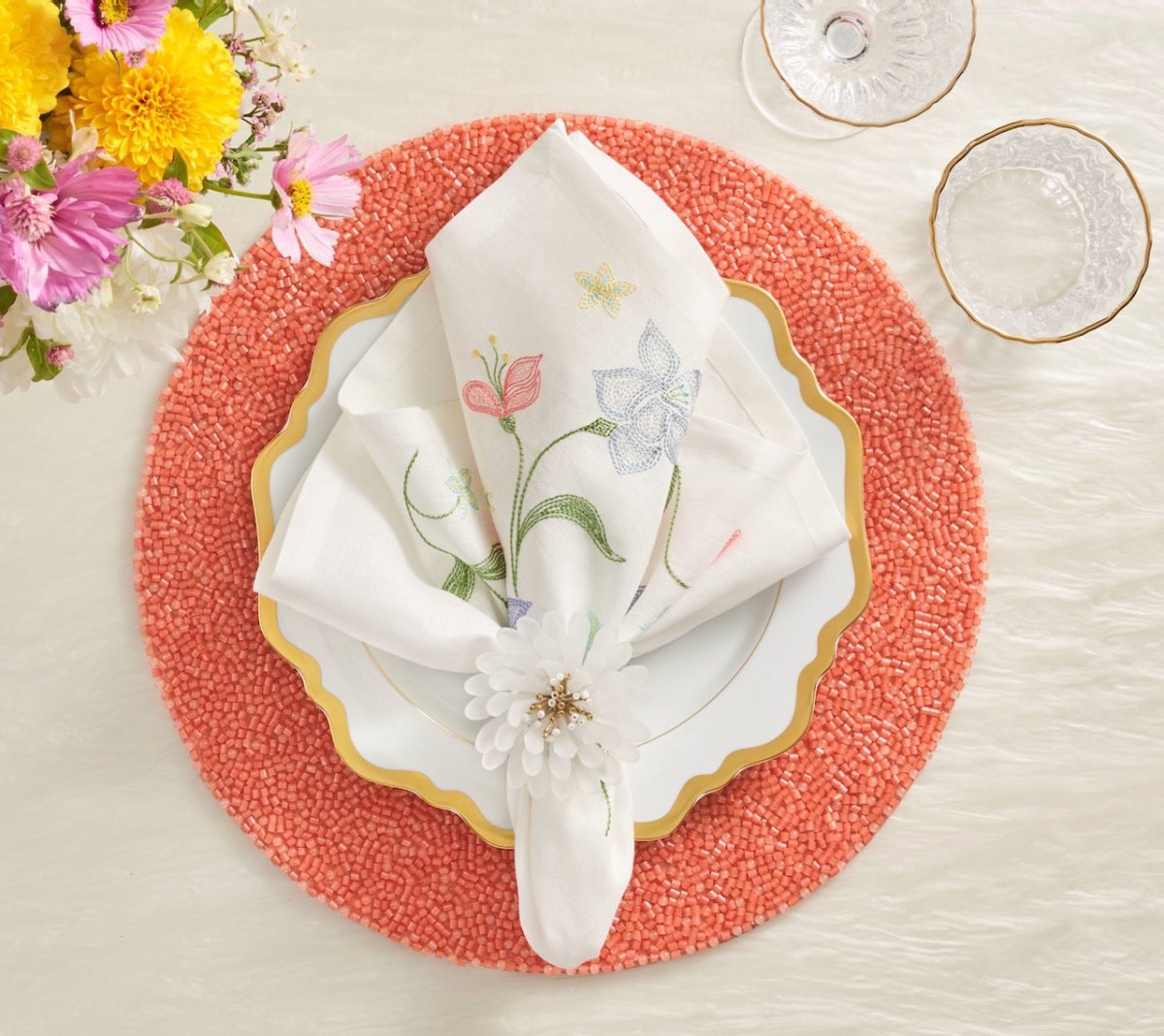 Coral Placemat - Perennial Coral Placemats Set of 4 - Kim Seybert at Fig Linens and Home 4