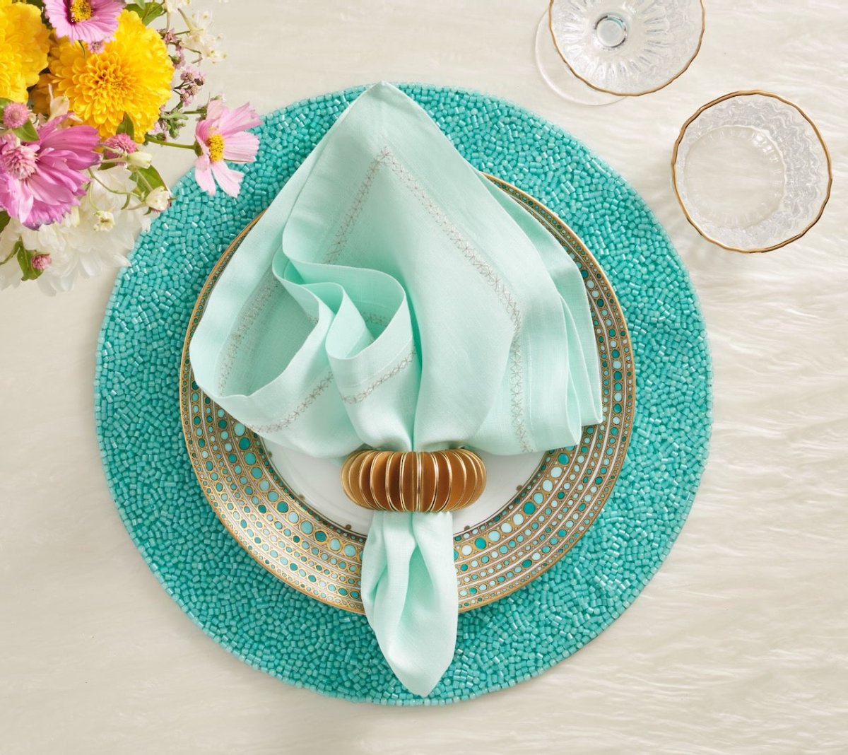 Tuquoise Placemat - Perennial Turquoise Placemats Set of 4 - Kim Seybert at Fig Linens and Home 2