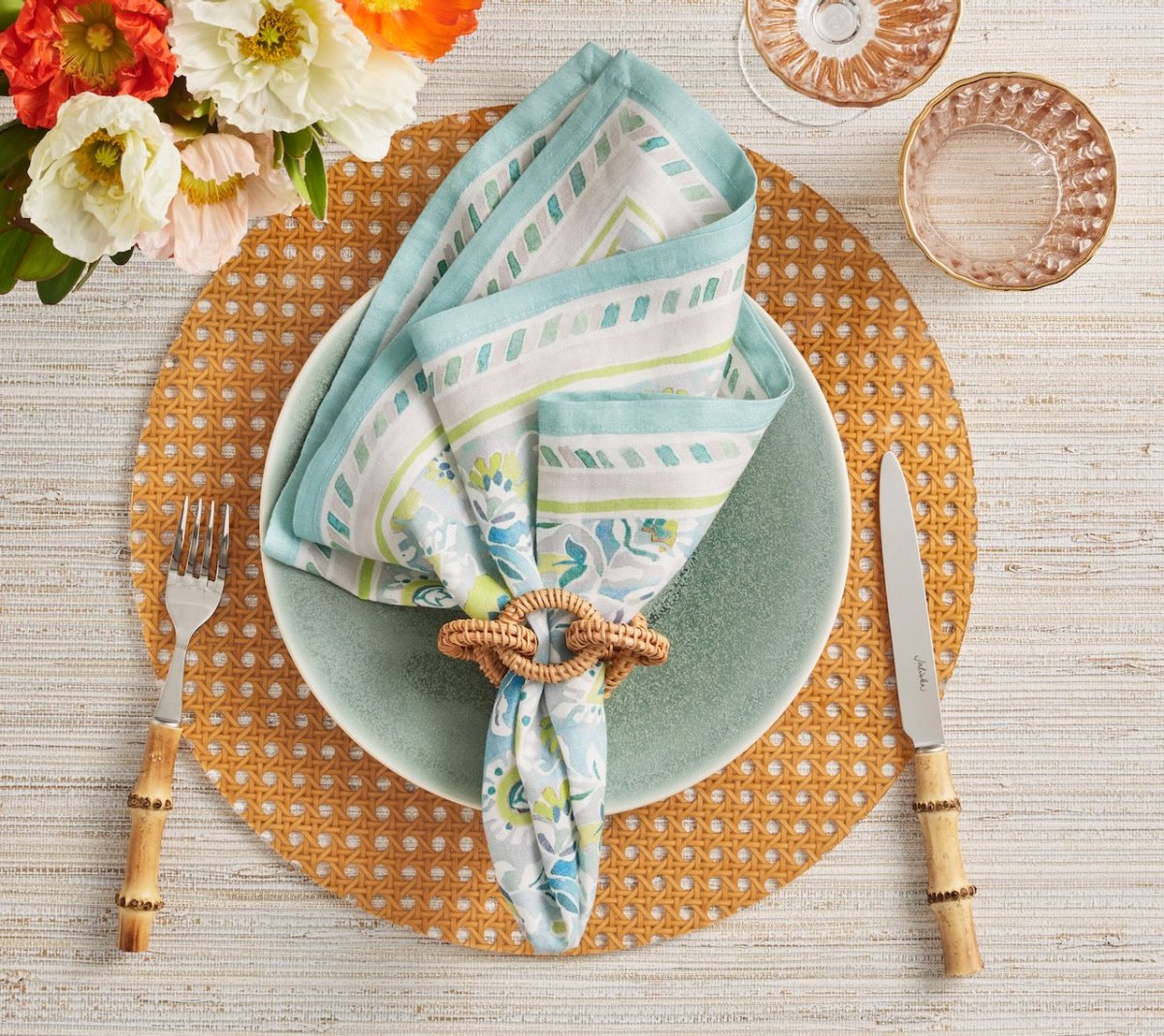 Kim Seybert Reed Placemat in Natural Set of 4 by Kim Seybert - NATURAL 15"L x 15"W x 0.2"H Placemat - Set of 4 at FIG LINENS AND HOME - 3