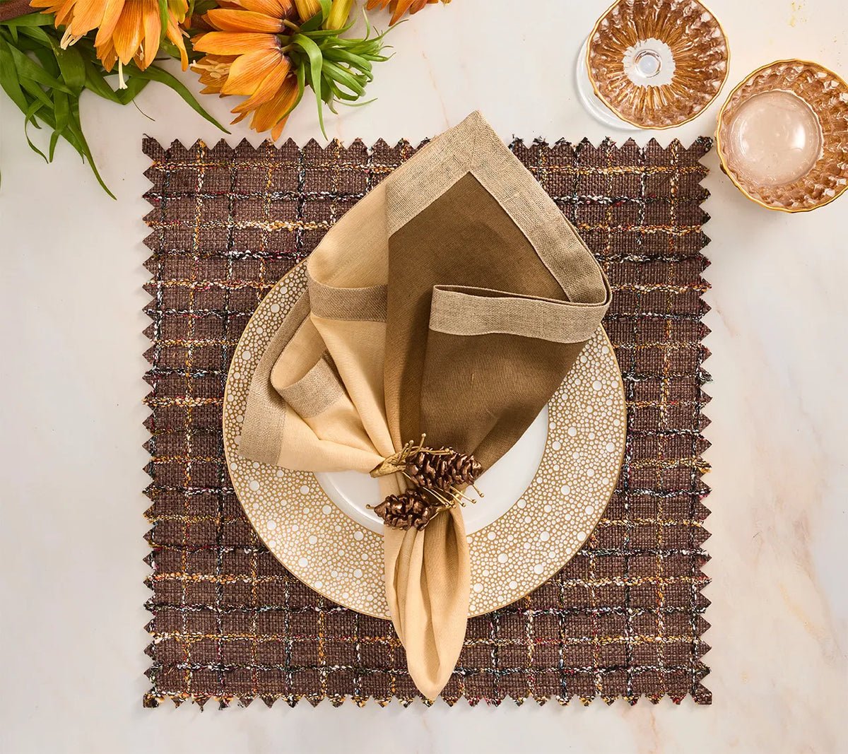 Boucle Brown/Multi Placemat Detail 6 | Kim Seybert at Fig Linens and Home