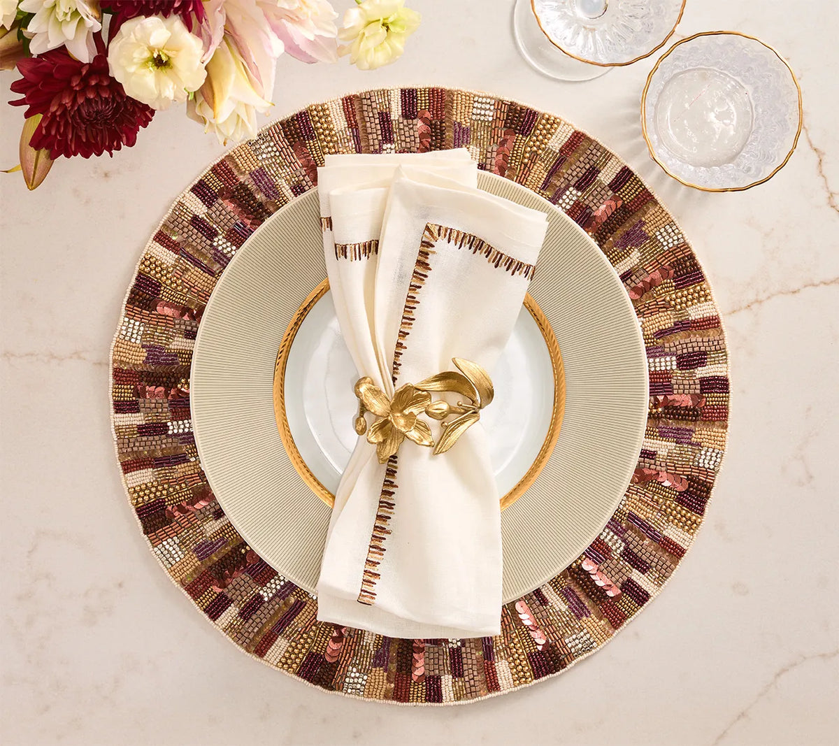 Diadem Brown/Multi Placemat Detail 3 | Kim Seybert at Fig Linens and Home