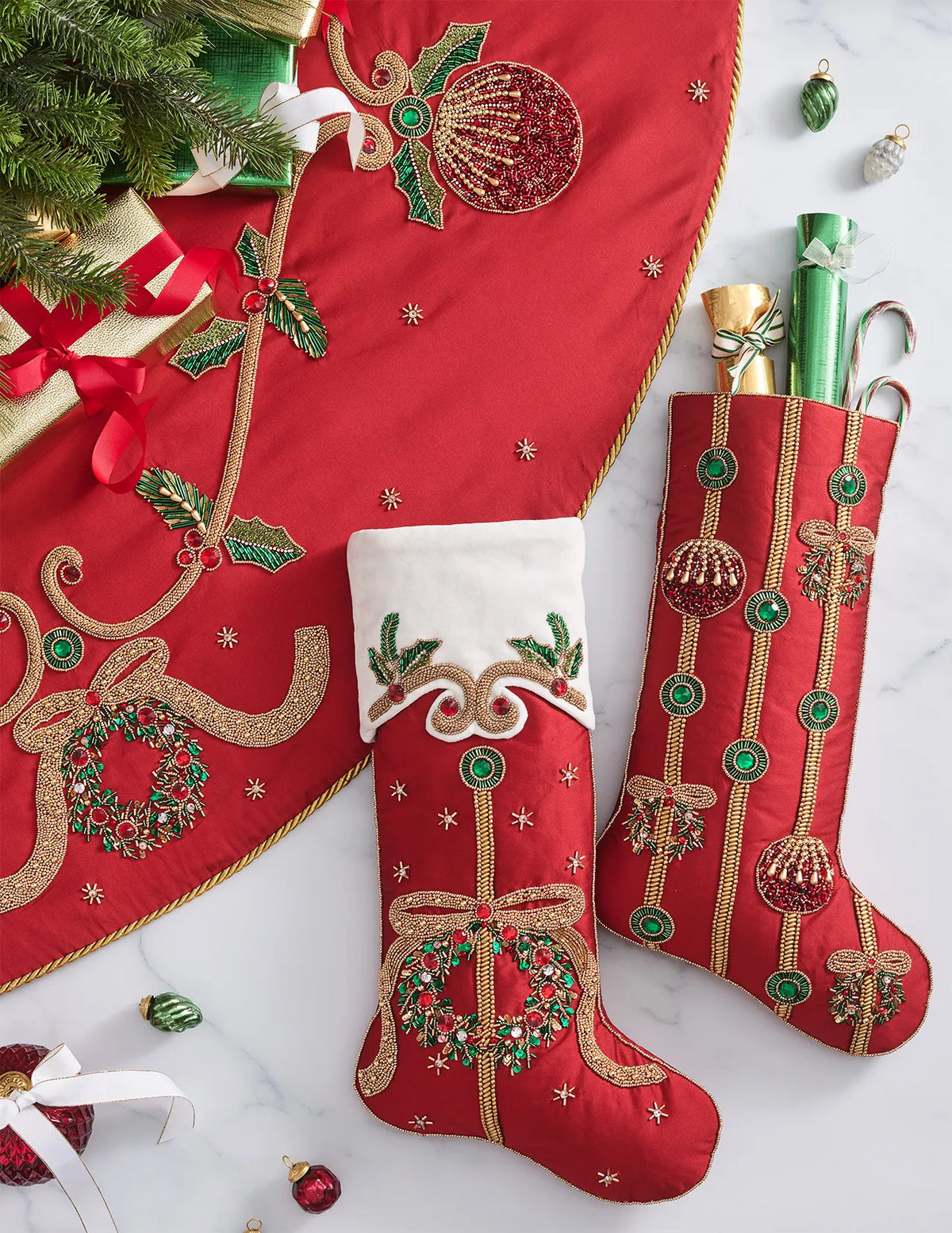 Jewel Garland Red/Green/Gold Stocking Detail 2 | Kim Seybert at Fig Linens and Home