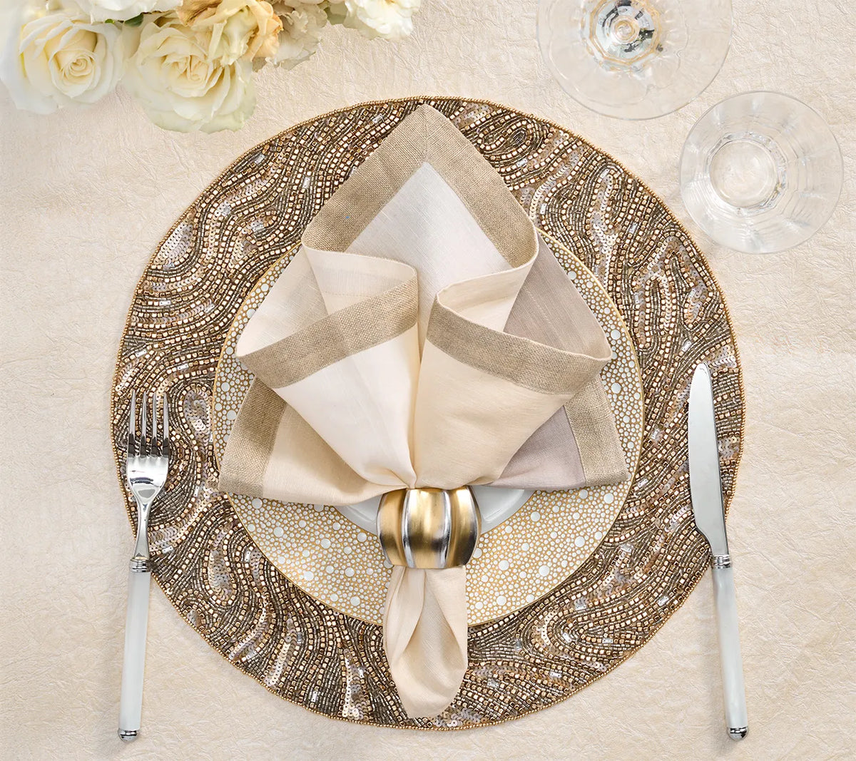 Luster Gold/Silver Placemat Detail 3 | Kim Seybert at Fig Linens and Home