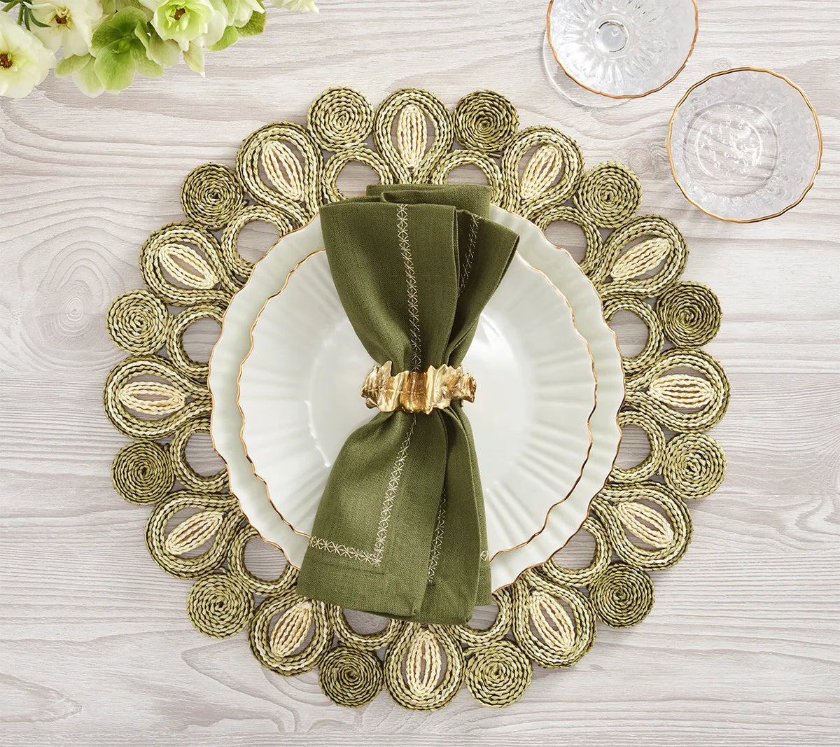 Marisol Ivory/Sage Placemat Detail 5 | Kim Seybert at Fig Linens and Home