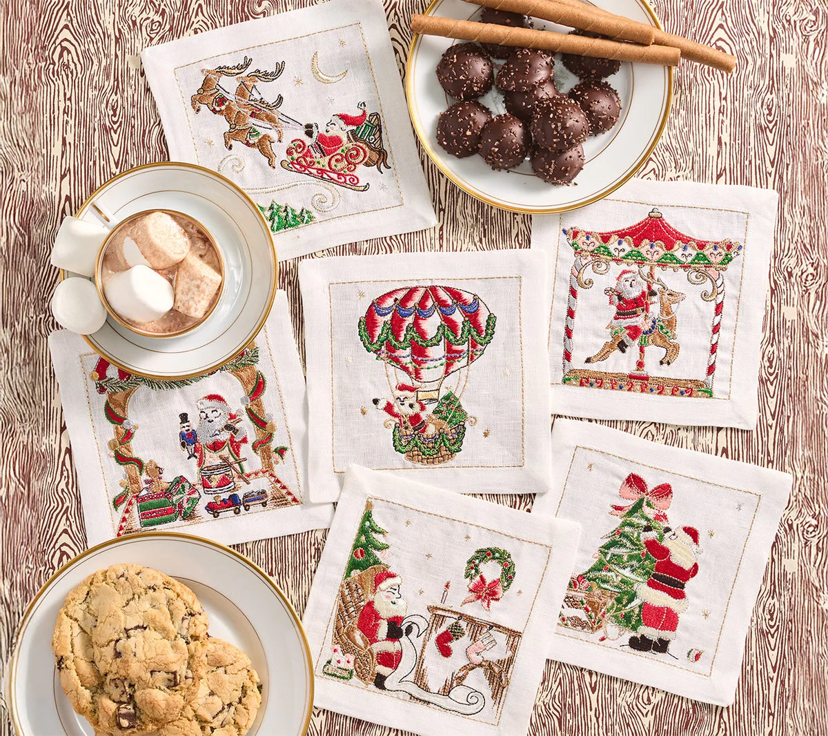 Santa White/Multi Cocktail Napkin Detail 2 | Kim Seybert at Fig Linens and Home