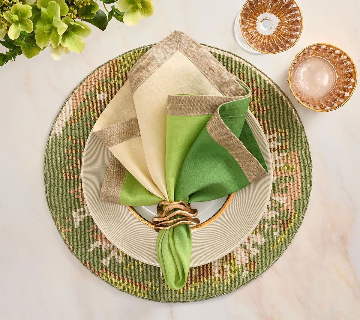 Tapestry Green/Natural Placemat Detail 4 | Kim Seybert at Fig Linens and Home