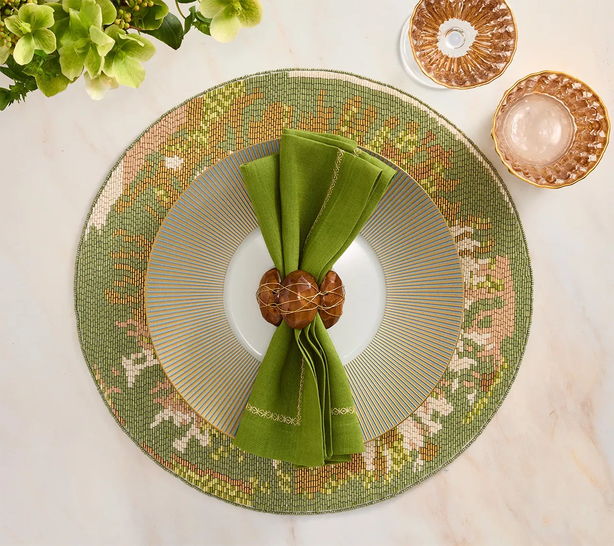 Tapestry Green/Natural Placemat Detail 3 | Kim Seybert at Fig Linens and Home