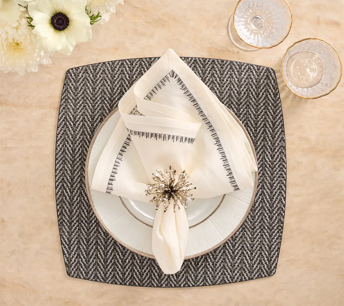 Twill Black/White Placemat Detail 4 | Kim Seybert at Fig Linens and Home