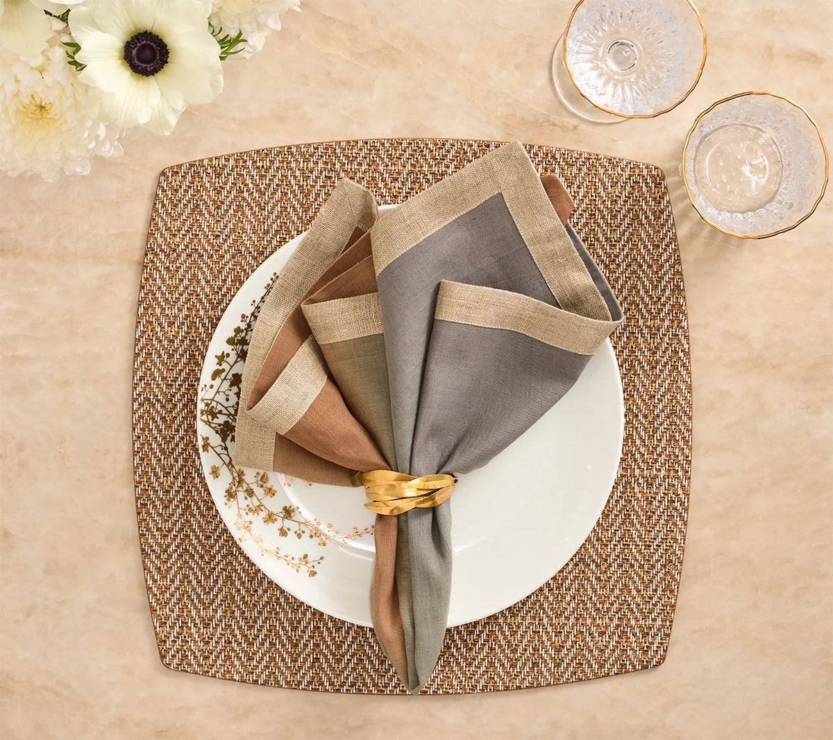 Twill Brown/White Placemat Detail 3 | Kim Seybert at Fig Linens and Home