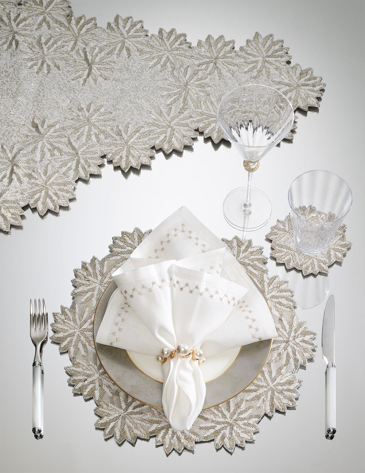 Winter Lace Silver/Crystal Placemat Detail 6 | Kim Seybert at Fig Linens and Home