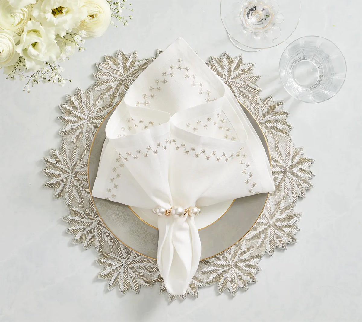 Winter Lace Silver/Crystal Placemat Detail 5 | Kim Seybert at Fig Linens and Home