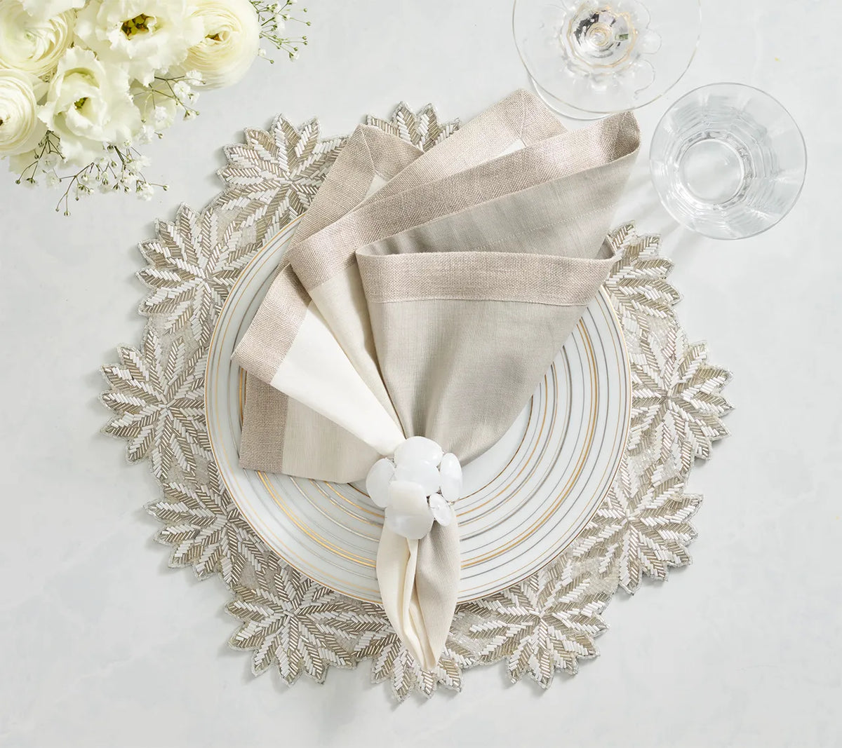 Winter Lace Silver/Crystal Placemat Detail 3 | Kim Seybert at Fig Linens and Home