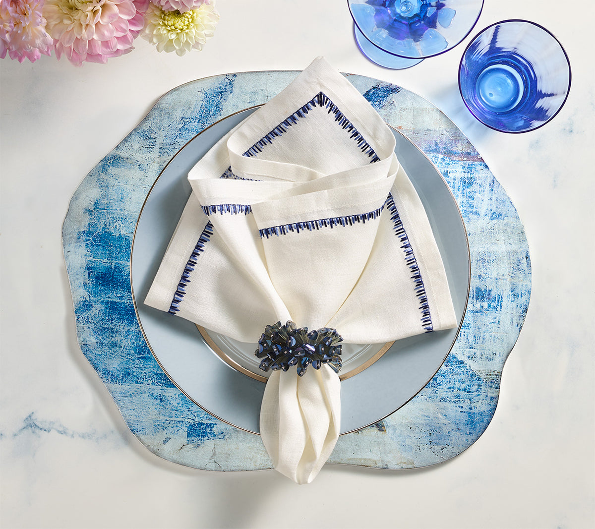 Lazul Placemat in Blue & Gray by Kim Seybert