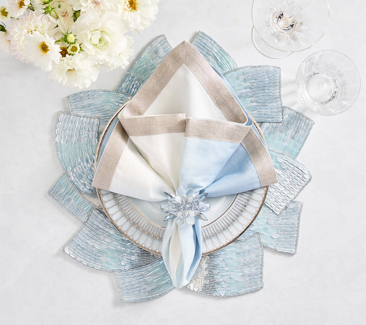 Spectra Glacier Blue Napkin Ring Detail 5 | Kim Seybert at Fig Linens and Home