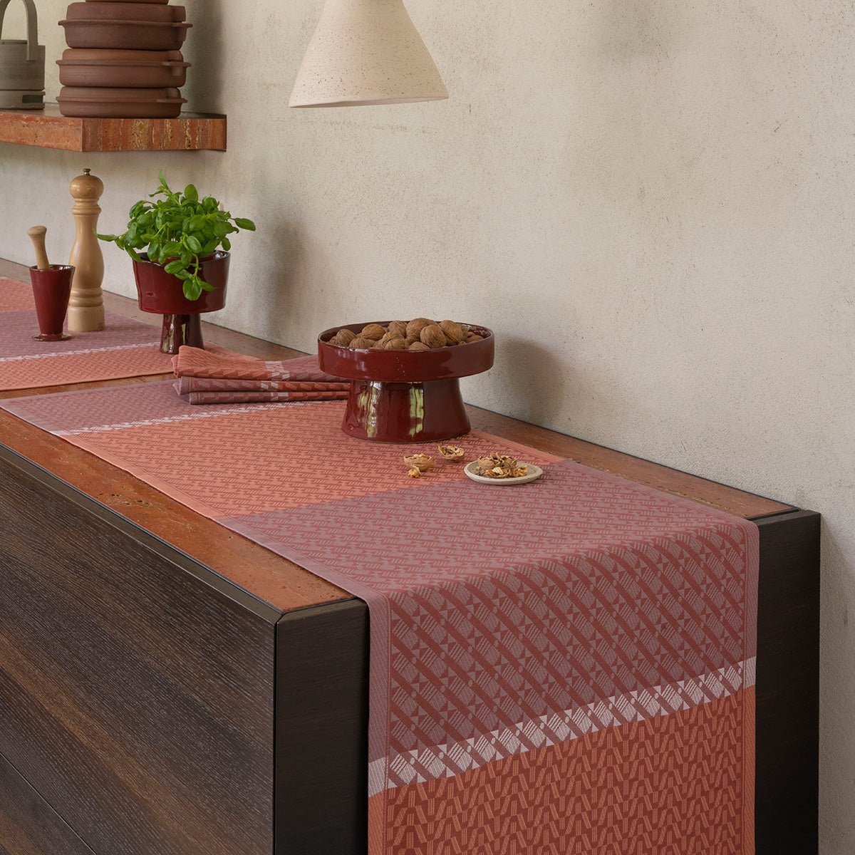 Veine Graphique Red Table Runner by Le Jacquard Francais at Fig Linens and Home