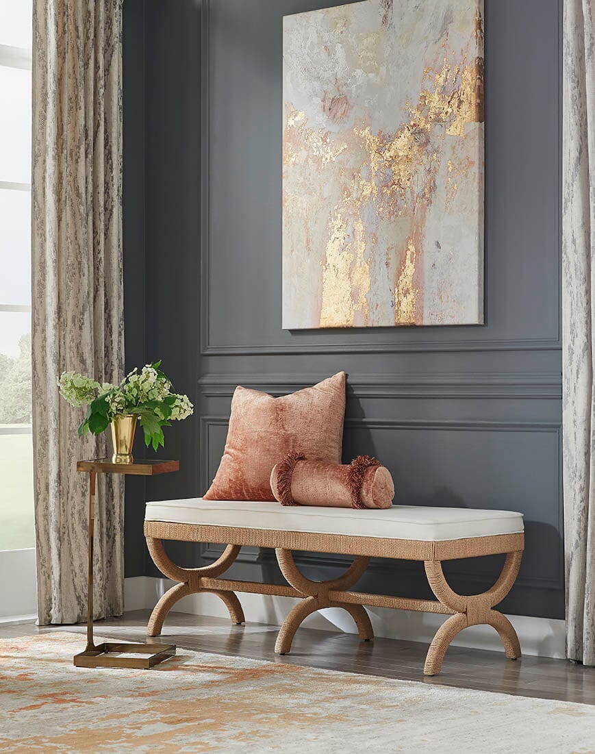 Xanadu Bench in Natural by Worlds Away - Fig Linens and Home - Lifestyle Photograph