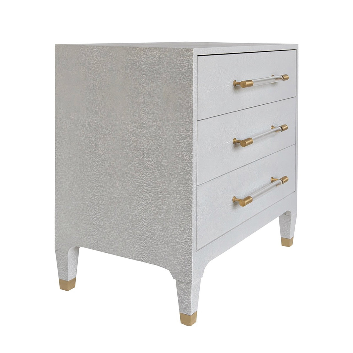 Amber Three Drawer Chest in Light Grey Shagreen by Worlds Away at Fig Linens and Home - Angle View