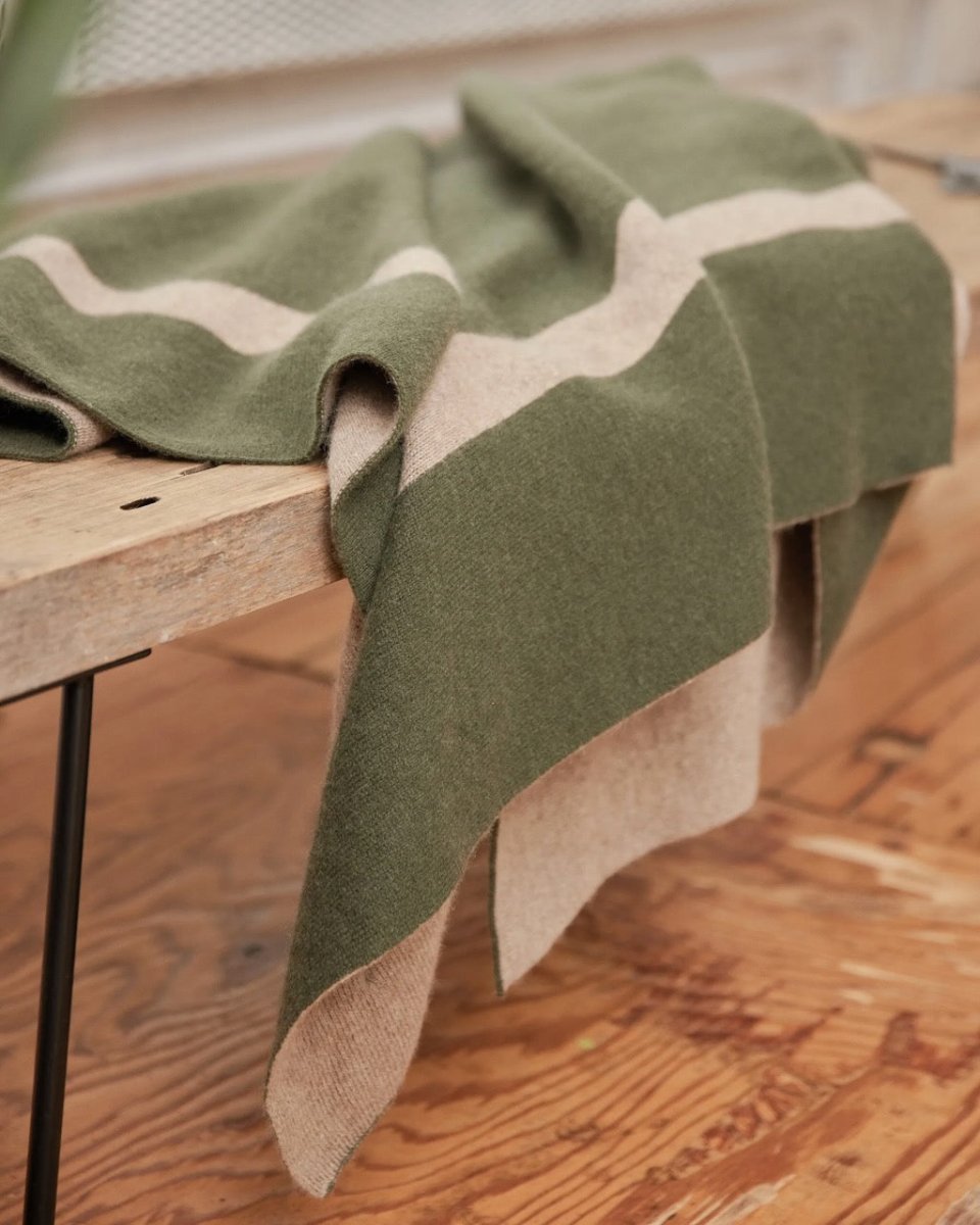 Cashmere Throw - Alashan Homestead Throw - Army and Natural Blanket at Fig Linens and Home 1