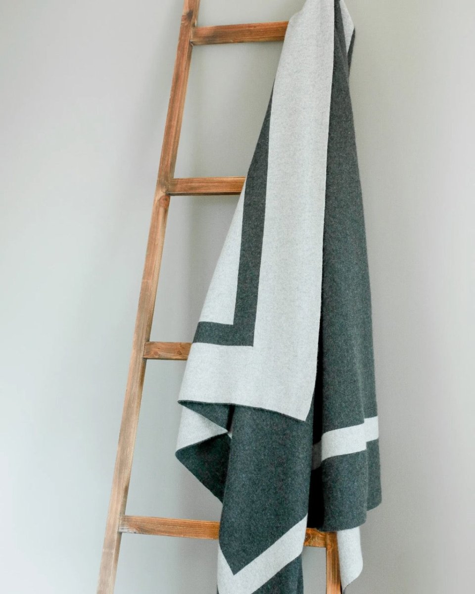 Cashmere Throw - Alashan Homestead Throw - Army and Natural Blanket at Fig Linens and Home 2