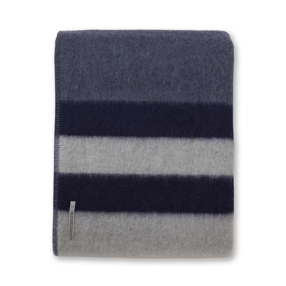 Alicia Adams Alpaca King Field Bed Blanket at Fig Linens and Home - Denim, Light Grey and Navy