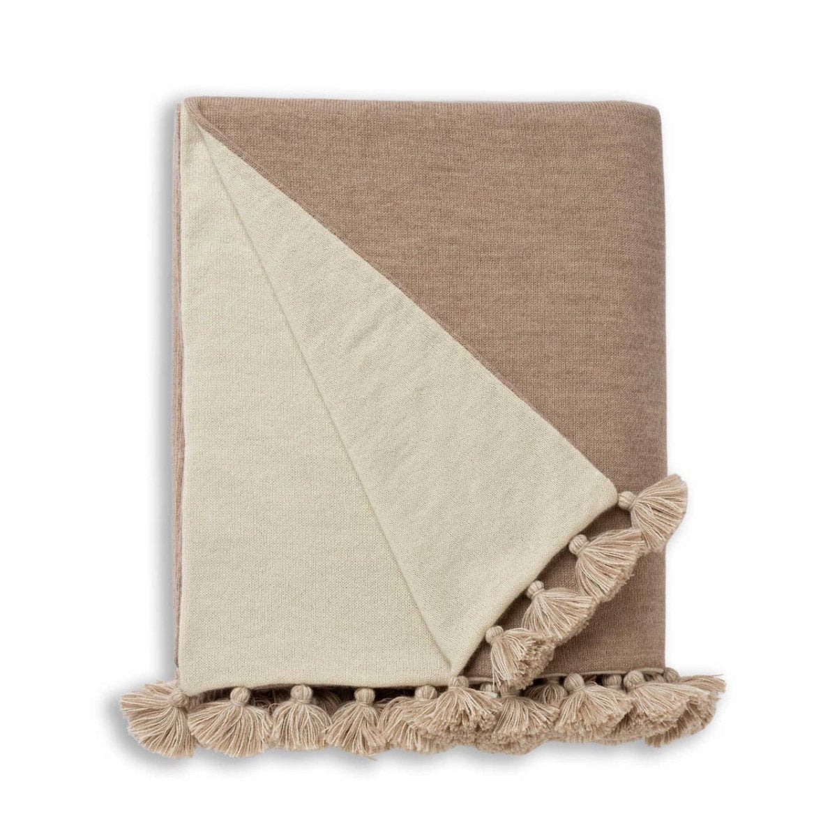 Alicia Adams Alpaca Bali Pompom Throw in Light Taupe and Ivory | Luxury Throw Blankets at Fig Linens and Home