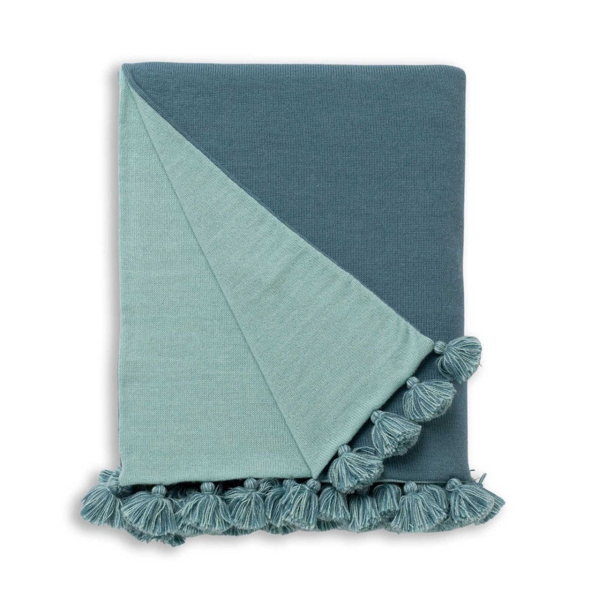 Alicia Adams Alpaca Bali Pompom Throw in Teal and Aqua | Luxury Throw Blankets at Fig Linens and Home