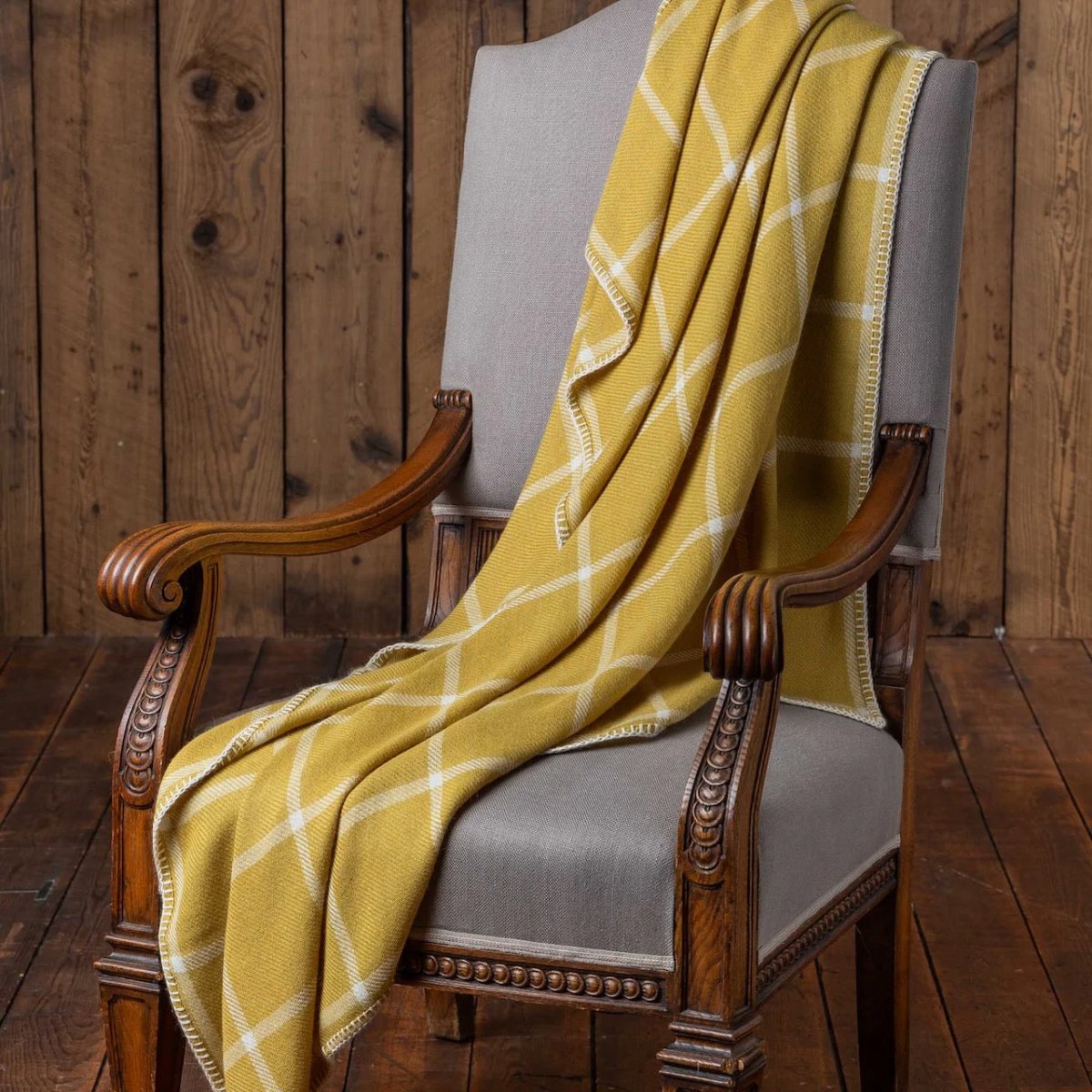 Alicia Adams Alpaca Graydon Throw in French Yellow and Ivory at Fig Linens and Home | Shown on Chair