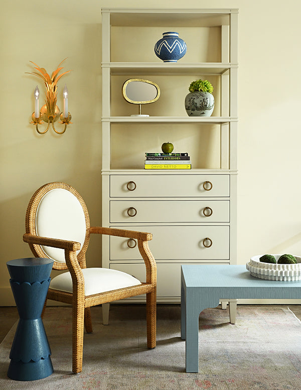 Worlds Away Brooke Antique White Etagere at Fig Linens and Home - Lifestyle 1