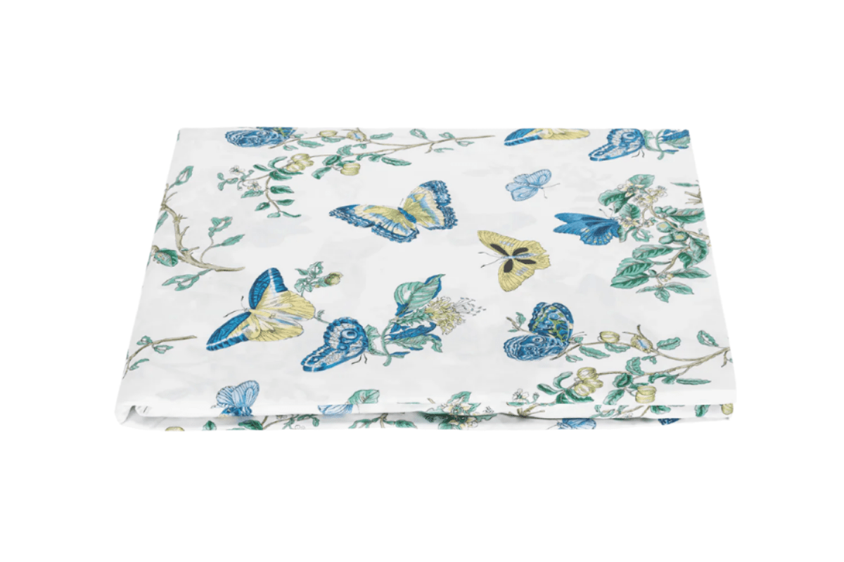 Baudin Butterfly Queen Fitted 17" pocket Prussian Blue | Matouk Schumacher at Fig Linens and Home