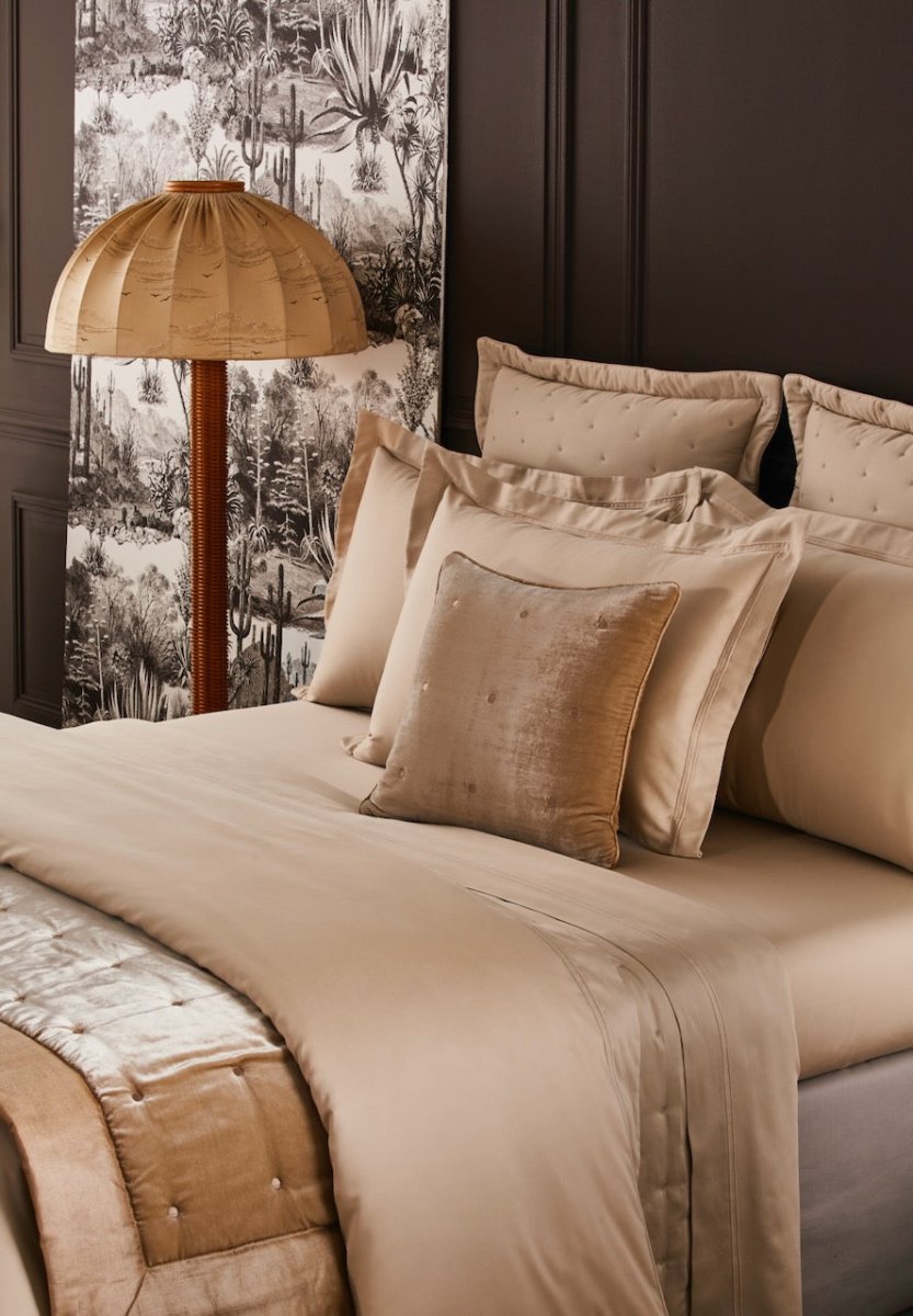 Bed with All Triomphe and Cocon - Yves Delorme Triomphe Dune Quilted Bedding with Shams