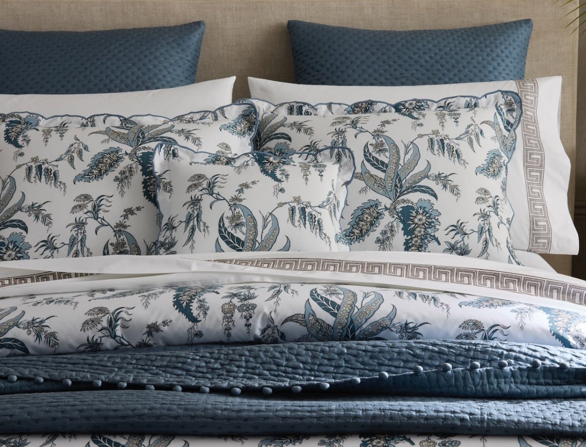 Pillows with Blanket - Matouk Schumacher Apolline Mediterranean Bedding at Fig Linens and Home