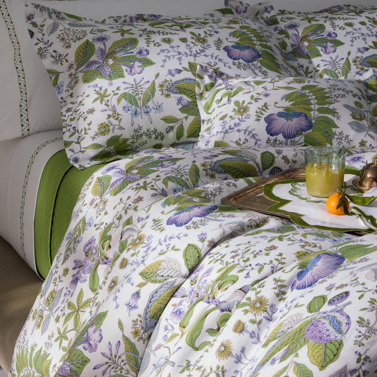 Matouk Pomegranate Linen Bedding in Lilac | Matouk Schumacher - King Flat Sheet 114” x 112” Lilac at FIG LINENS AND HOME - 1